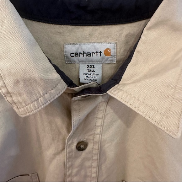 Carhartt Work Shirt Mens 2XL Tall Tan Brown Khaki Button Up Original Fit - Picture 5 of 6